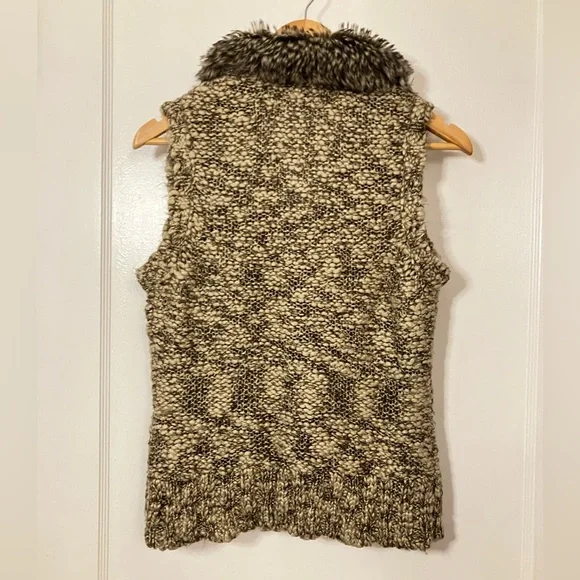 Charter Club Brown Knit Sweater Vest with Faux Fur Collar - Picture 2 of 4